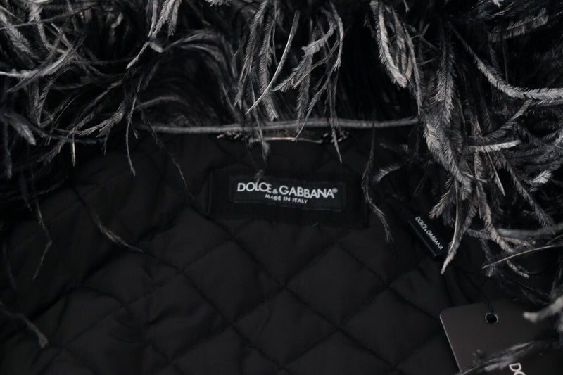 Elegant Shearling Zip Jacket in Black & White Dolce & Gabbana