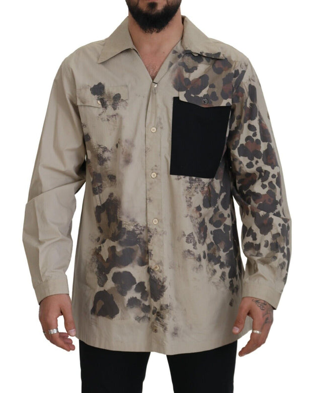 Beige Cotton Button-Down Casual Shirt Dolce & Gabbana