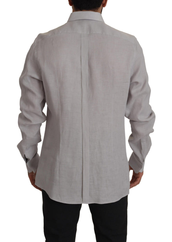 Elegant Grey Slim Fit Linen Shirt Dolce & Gabbana