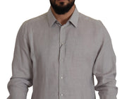 Elegant Grey Slim Fit Linen Shirt Dolce & Gabbana