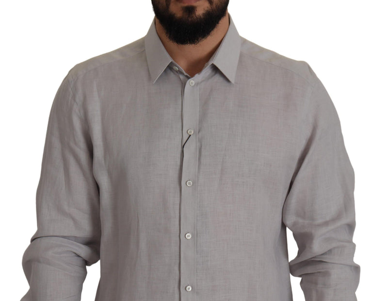 Elegant Grey Slim Fit Linen Shirt Dolce & Gabbana