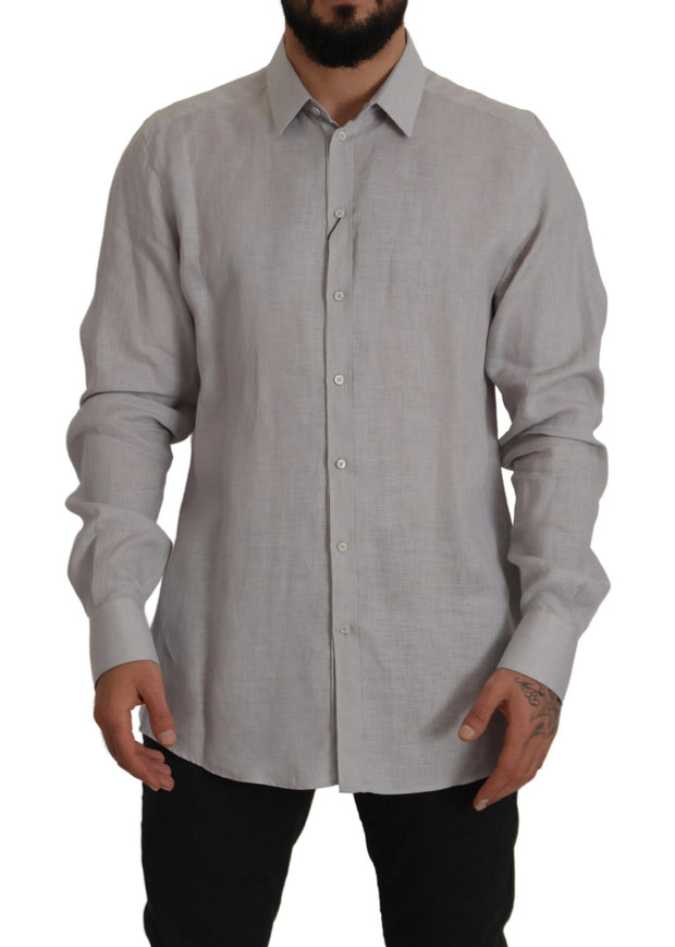 Elegant Grey Slim Fit Linen Shirt Dolce & Gabbana