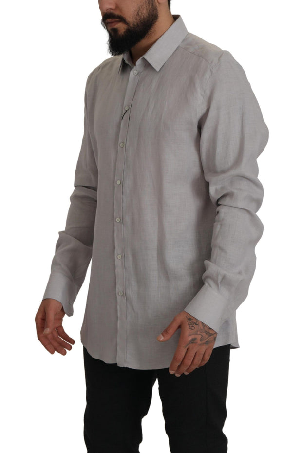 Elegant Grey Slim Fit Linen Shirt Dolce & Gabbana