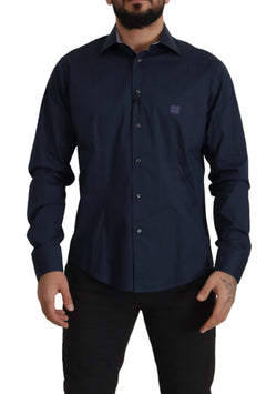 Navy Elegance Cotton Dress Shirt Roberto Cavalli