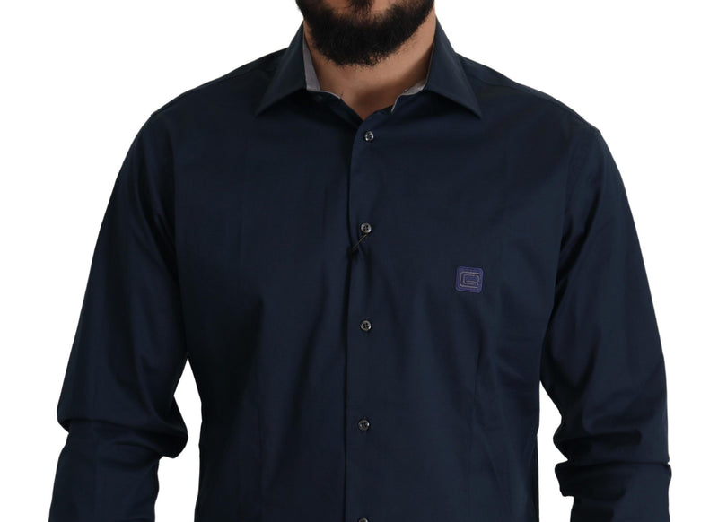 Navy Elegance Cotton Dress Shirt Roberto Cavalli