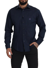 Navy Elegance Cotton Dress Shirt Roberto Cavalli