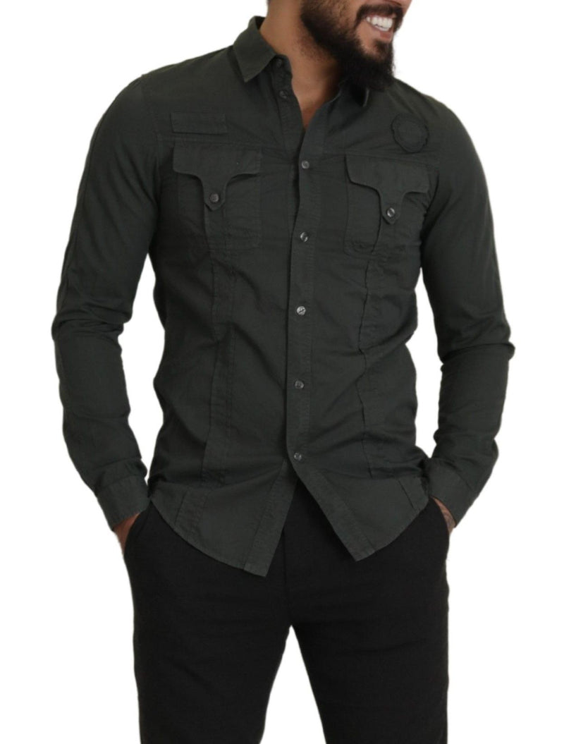 Sleek Dark Gray Cotton Casual Shirt GF Ferre