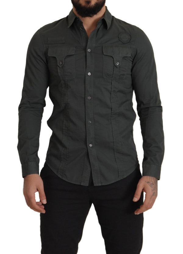 Sleek Dark Gray Cotton Casual Shirt GF Ferre