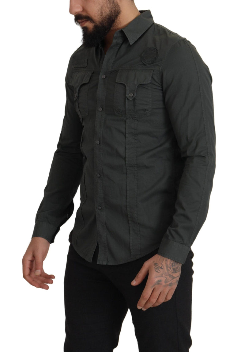 Sleek Dark Gray Cotton Casual Shirt GF Ferre