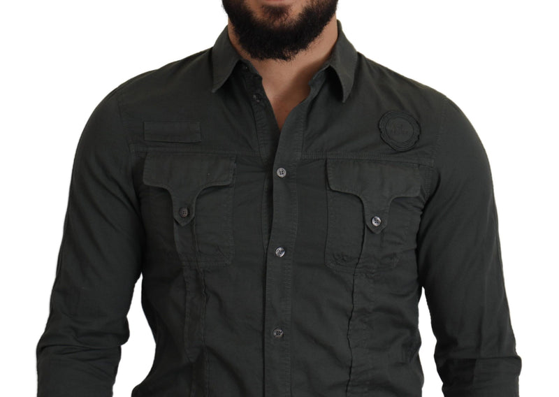 Sleek Dark Gray Cotton Casual Shirt GF Ferre