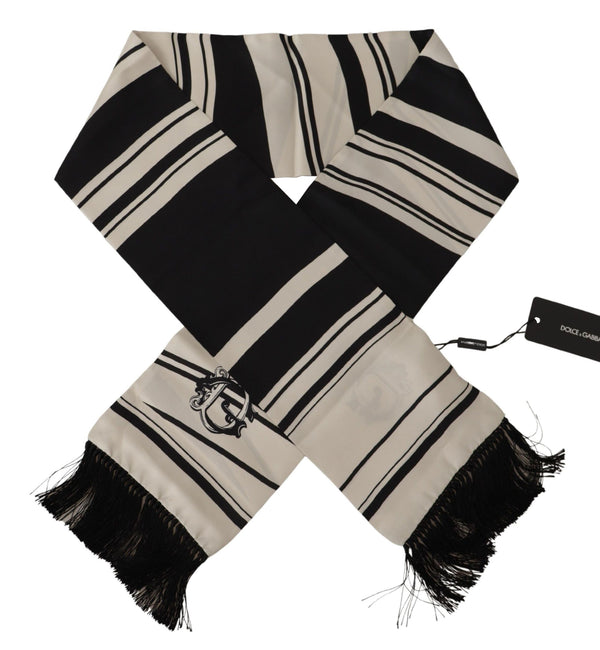 Elegant Silk Men's Scarf - Classic Black Stripe Dolce & Gabbana