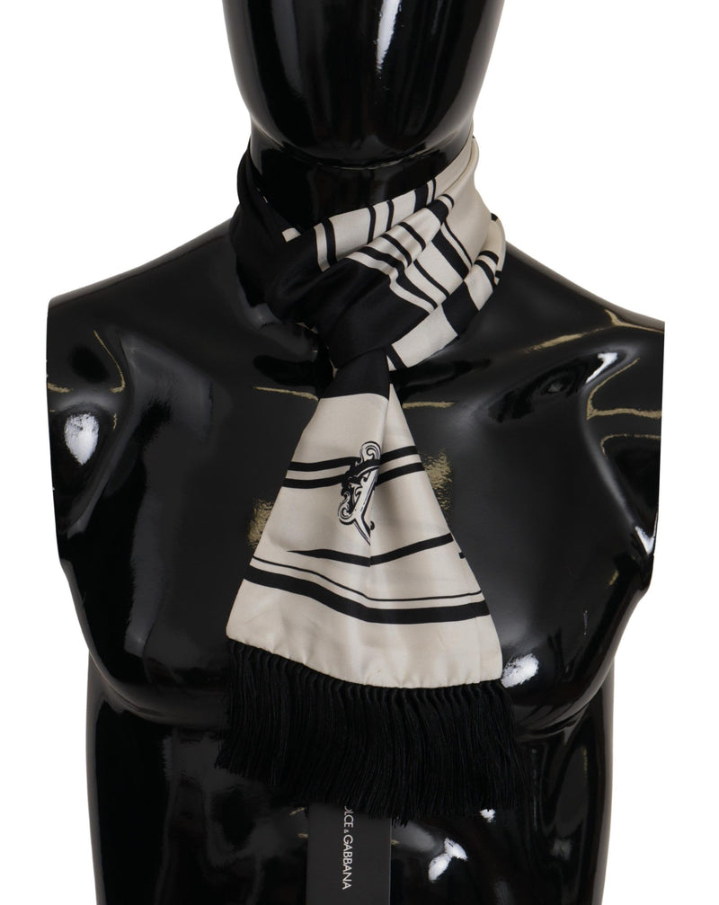 Elegant Silk Men's Scarf - Classic Black Stripe Dolce & Gabbana