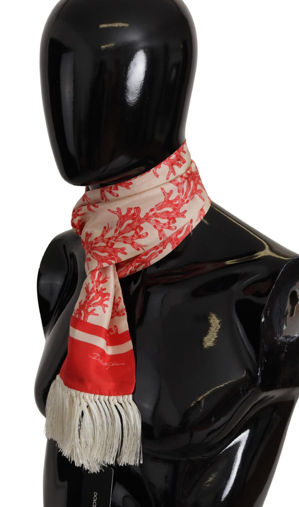 Elegant Silk Men's Scarf Wrap - Red Coral Print Dolce & Gabbana