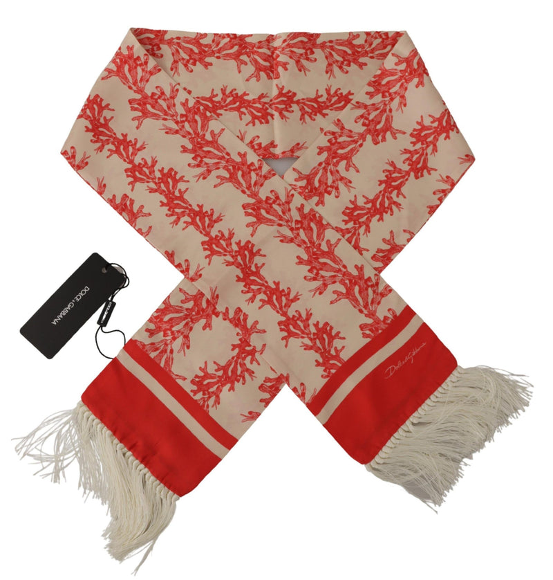 Elegant Silk Men's Scarf Wrap - Red Coral Print Dolce & Gabbana