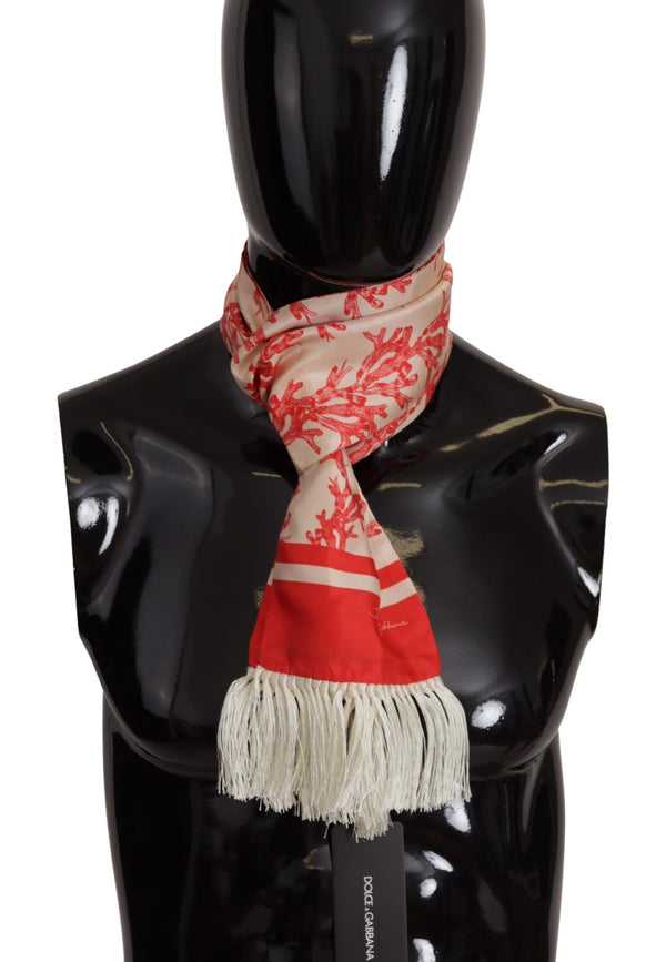 Elegant Silk Men's Scarf Wrap - Red Coral Print Dolce & Gabbana