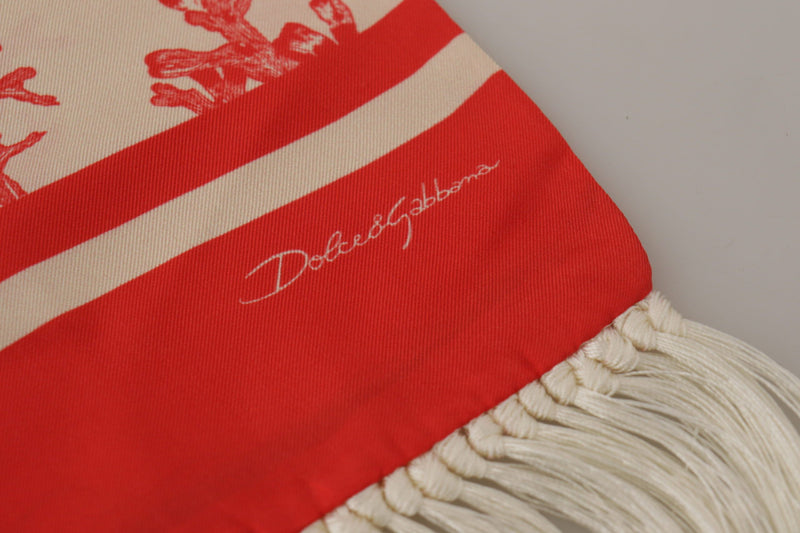 Elegant Silk Men's Scarf Wrap - Red Coral Print Dolce & Gabbana