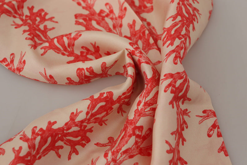 Elegant Silk Men's Scarf Wrap - Red Coral Print Dolce & Gabbana