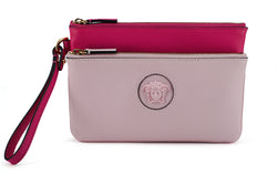 Elegant Pink Leather Pouch Clutch Versace