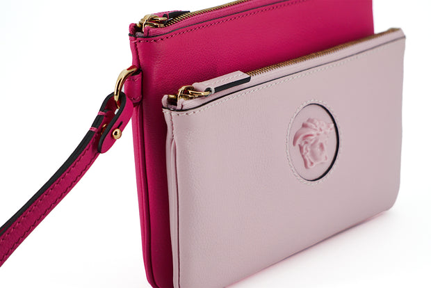 Elegant Pink Leather Pouch Clutch Versace