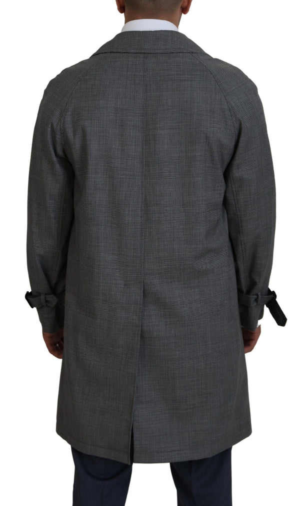 Elegant Gray Plaid Trench Coat Dolce & Gabbana