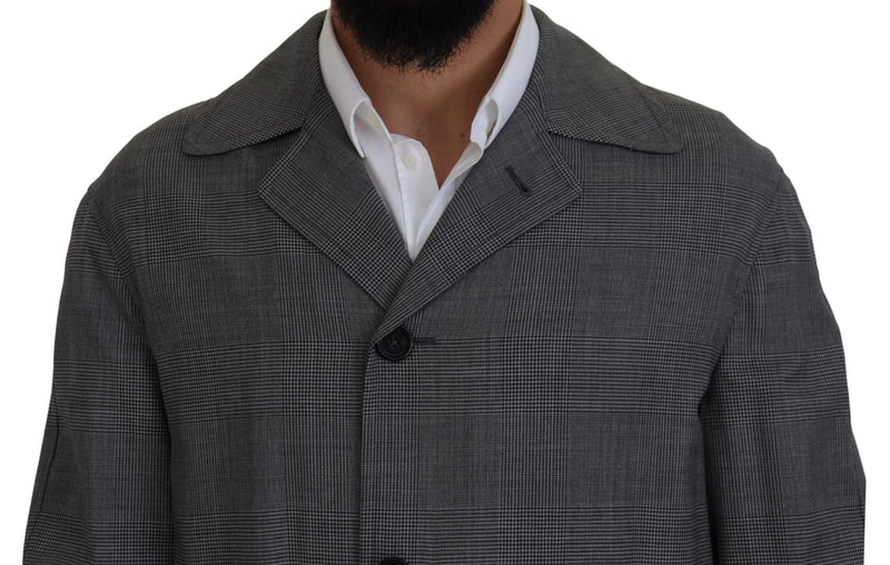 Elegant Gray Plaid Trench Coat Dolce & Gabbana