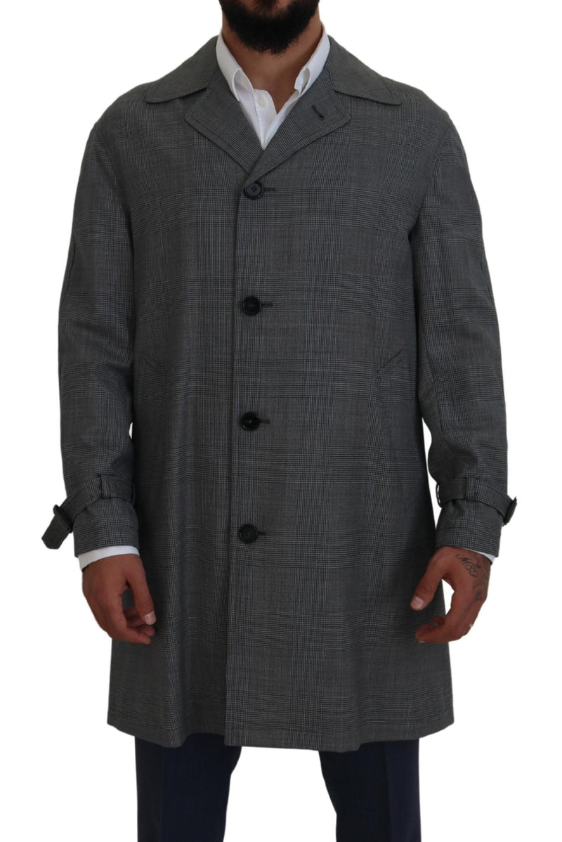 Elegant Gray Plaid Trench Coat Dolce & Gabbana