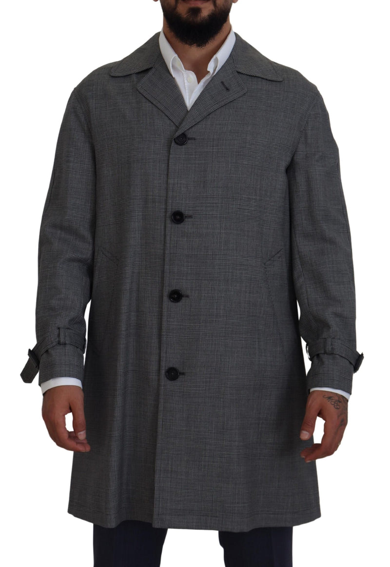 Elegant Gray Plaid Trench Coat Dolce & Gabbana