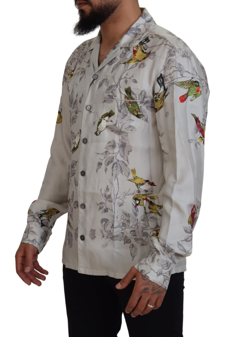 Elegant Silk Bird Print Casual Shirt Dolce & Gabbana