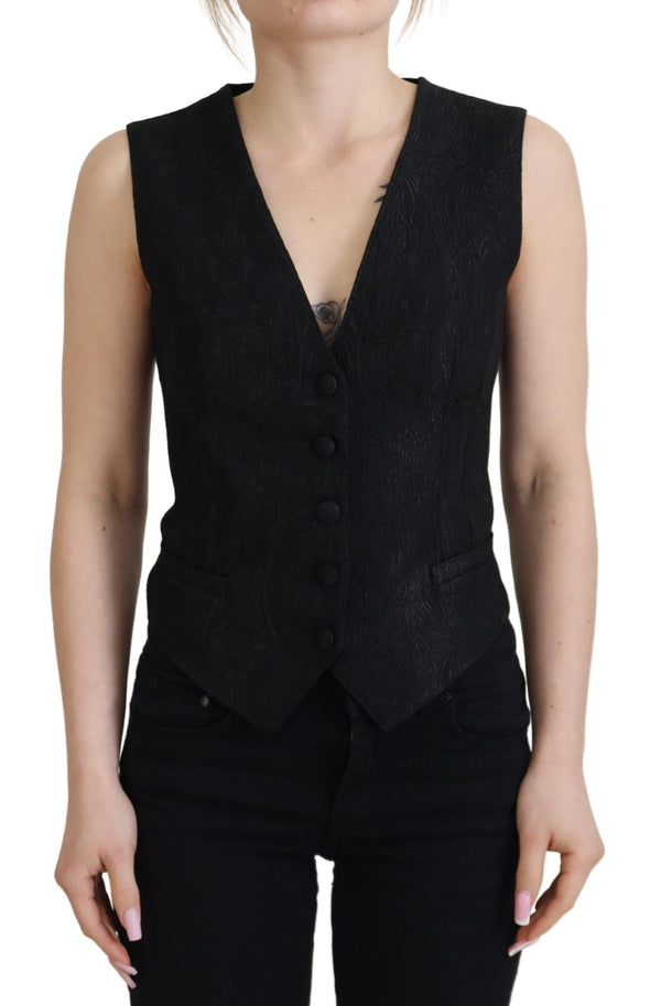 Elegant Black Silk Blend Waistcoat Vest Dolce & Gabbana