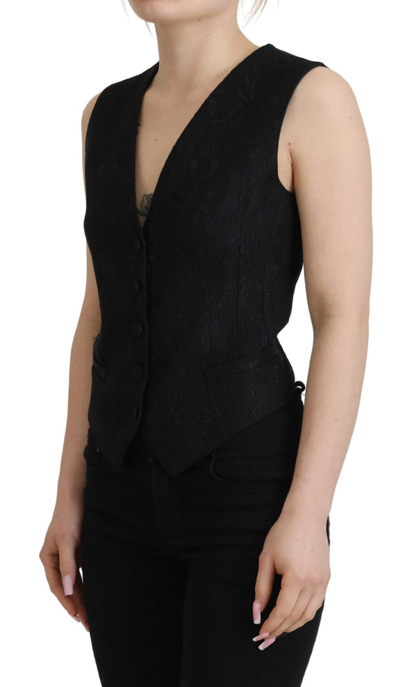 Elegant Black Silk Blend Waistcoat Vest Dolce & Gabbana