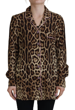 Elegant Silk Leopard Print Collared Top Dolce & Gabbana