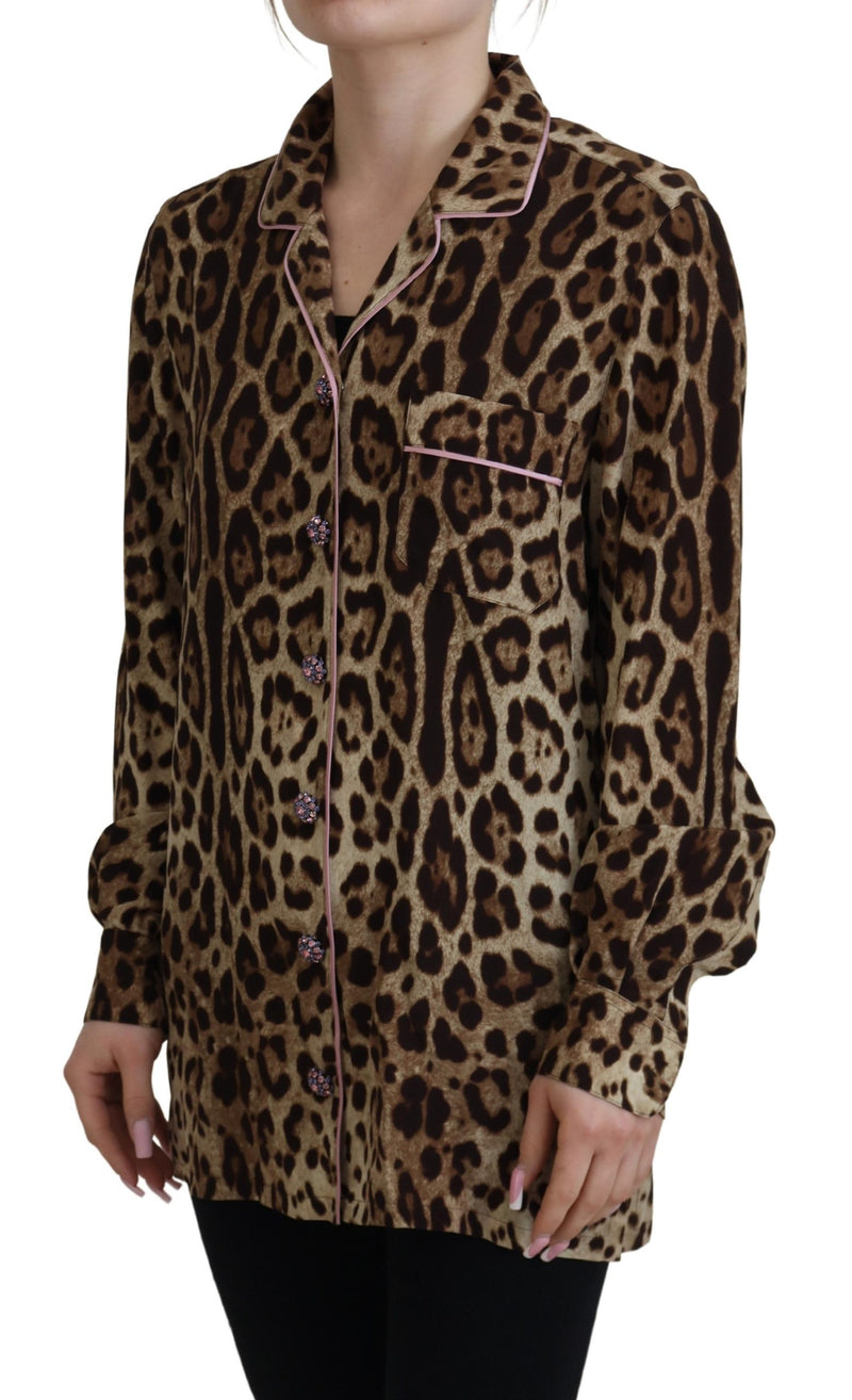 Elegant Silk Leopard Print Collared Top Dolce & Gabbana