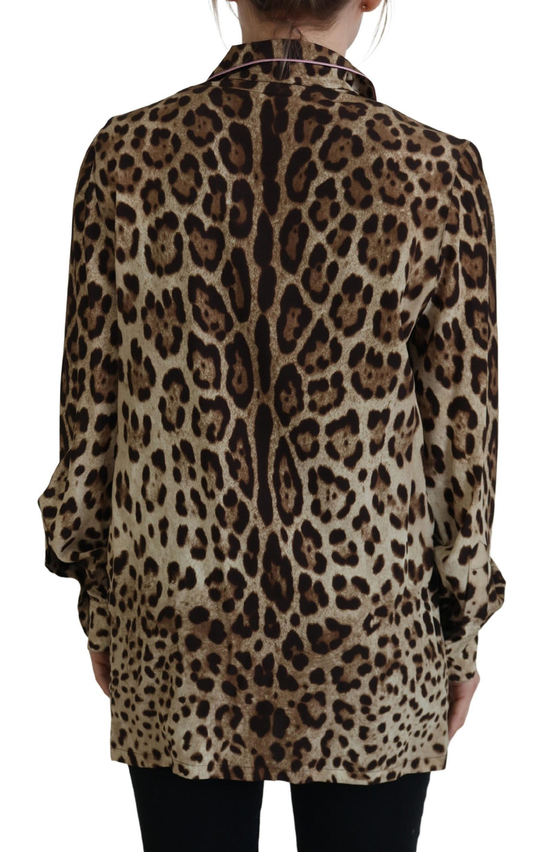 Elegant Silk Leopard Print Collared Top Dolce & Gabbana