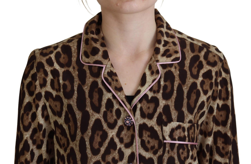 Elegant Silk Leopard Print Collared Top Dolce & Gabbana