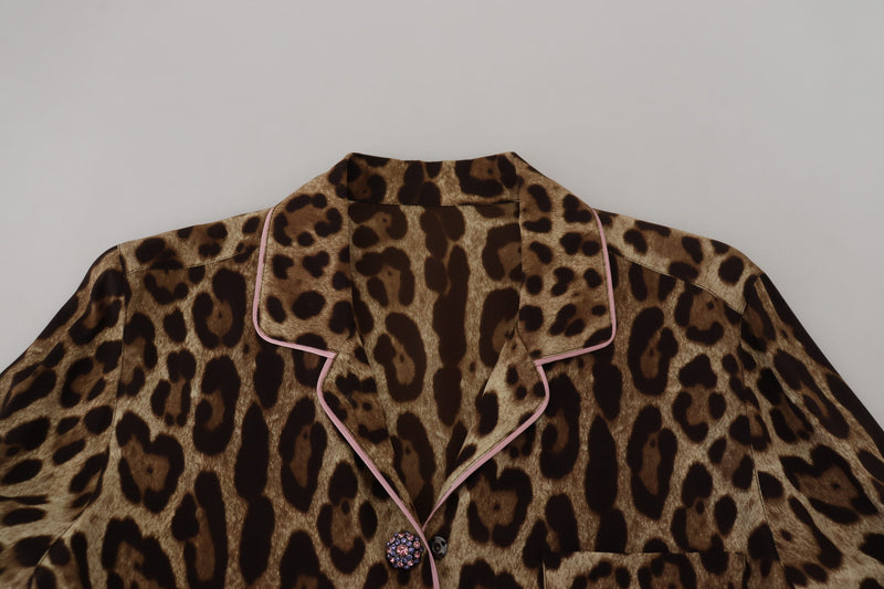 Elegant Silk Leopard Print Collared Top Dolce & Gabbana