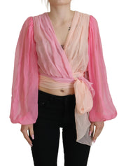 Silk V-Neckline Wrap Blouse in Pink Dolce & Gabbana