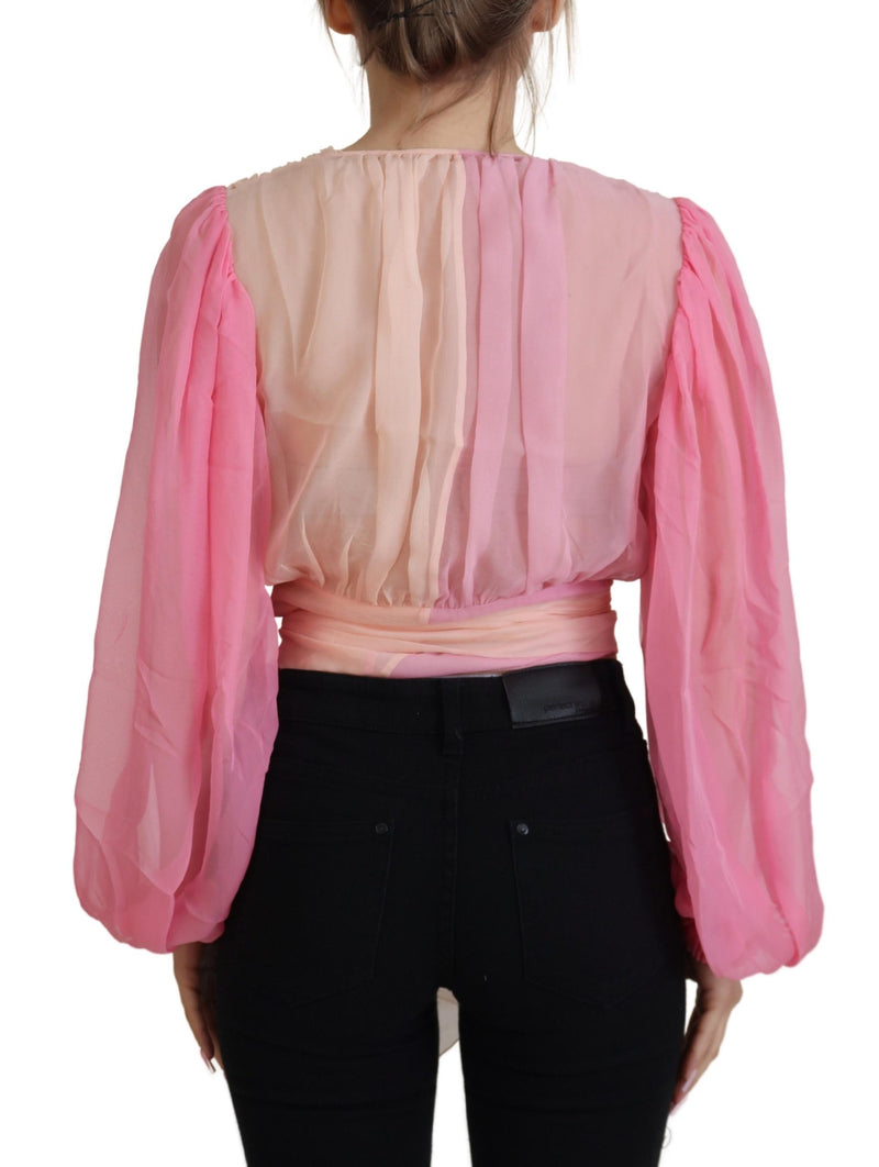 Silk V-Neckline Wrap Blouse in Pink Dolce & Gabbana