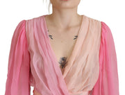 Silk V-Neckline Wrap Blouse in Pink Dolce & Gabbana