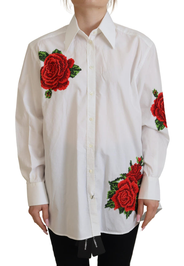 Elegant Floral Embroidered Silk Blend Shirt Dolce & Gabbana