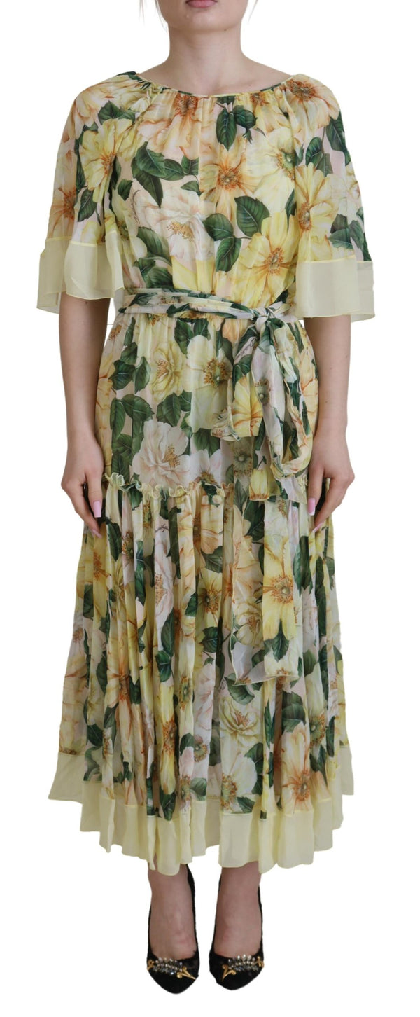 Floral Silk Pleated Maxi Dress Dolce & Gabbana