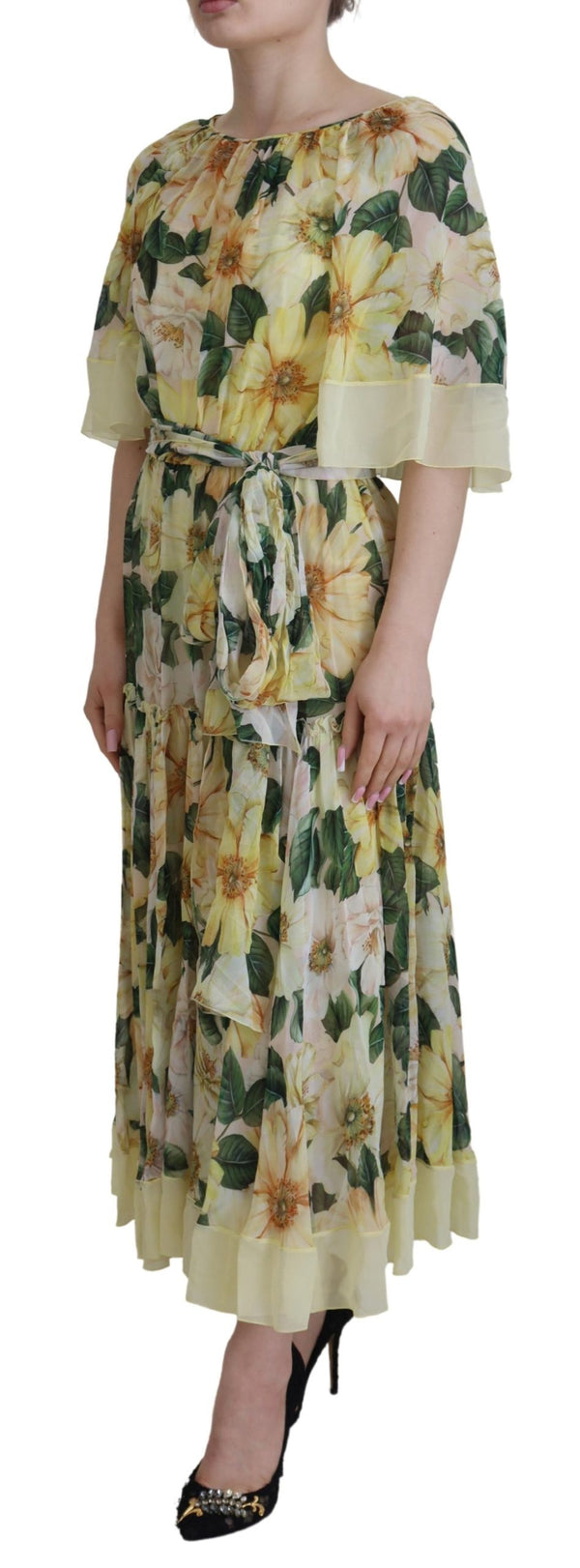 Floral Silk Pleated Maxi Dress Dolce & Gabbana