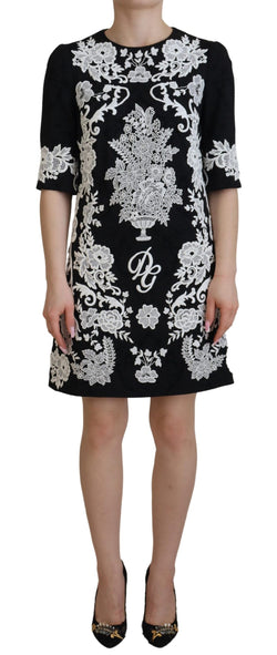 Elegant Black A-Line Mini Dress with Lace Trim Dolce & Gabbana