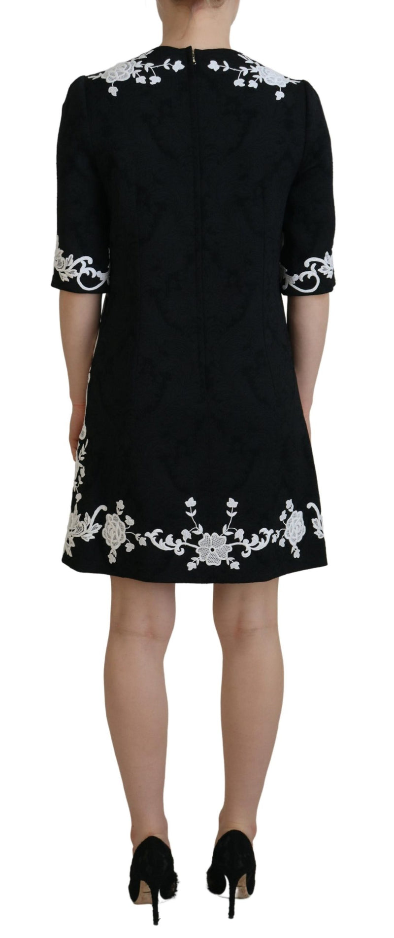 Elegant Black A-Line Mini Dress with Lace Trim Dolce & Gabbana