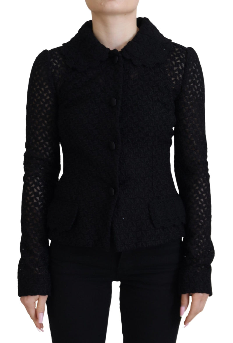 Elegant Black Wool Blend Button Down Jacket Dolce & Gabbana