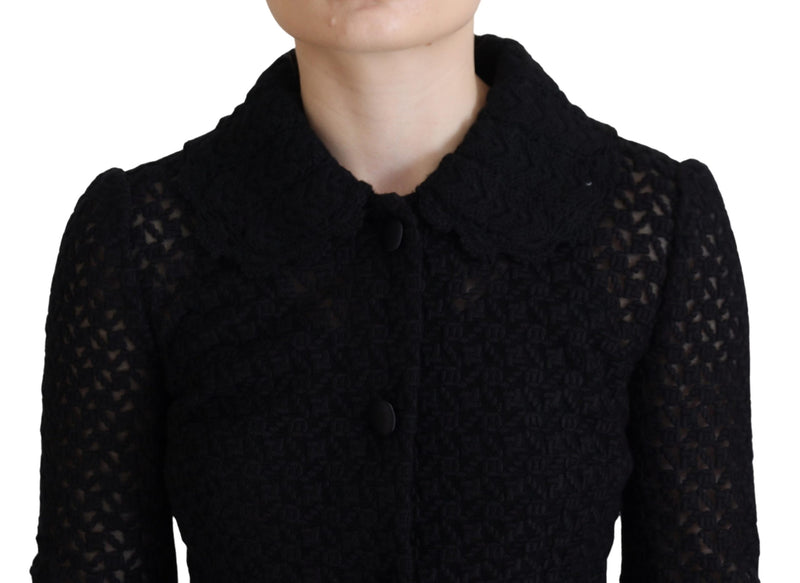 Elegant Black Wool Blend Button Down Jacket Dolce & Gabbana