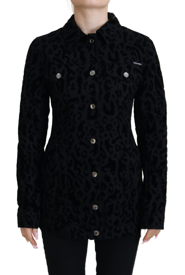 Chic Leopard Pattern Denim Jacket Dolce & Gabbana