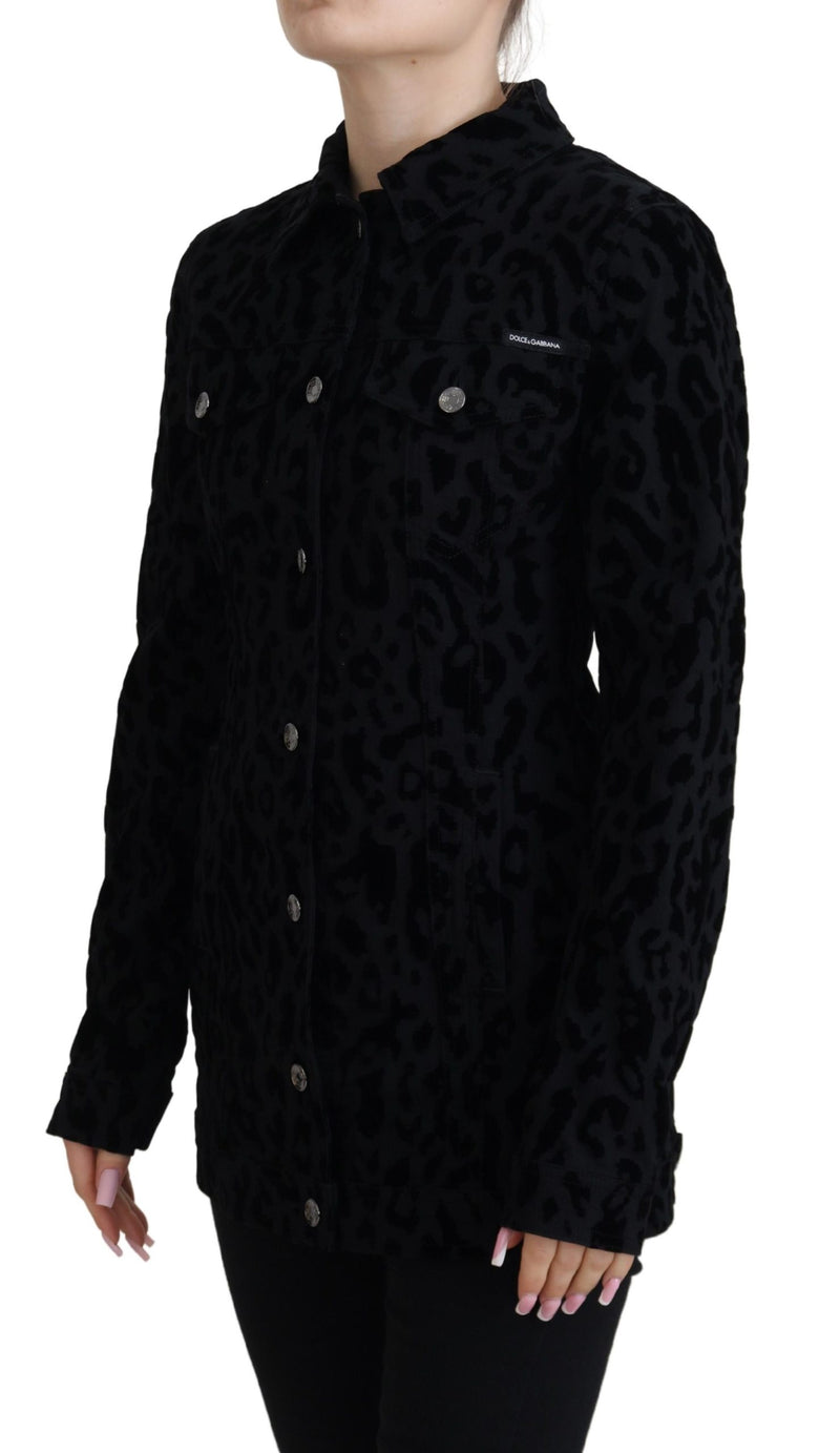 Chic Leopard Pattern Denim Jacket Dolce & Gabbana