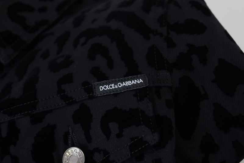 Chic Leopard Pattern Denim Jacket Dolce & Gabbana