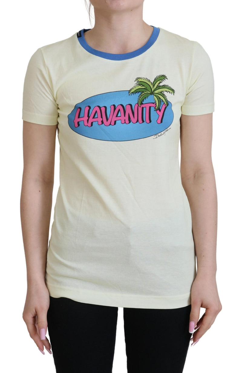 Elegant Yellow Cotton Tee with Chic Print Dolce & Gabbana