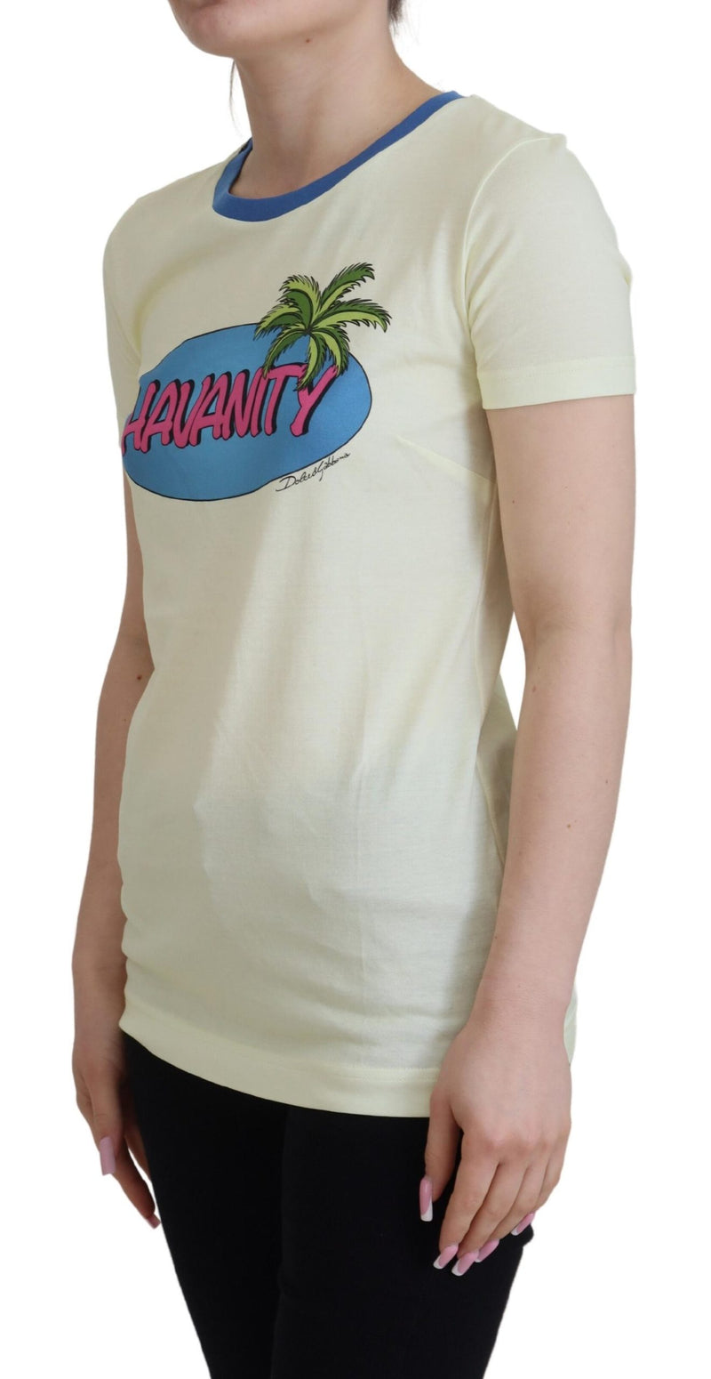 Elegant Yellow Cotton Tee with Chic Print Dolce & Gabbana